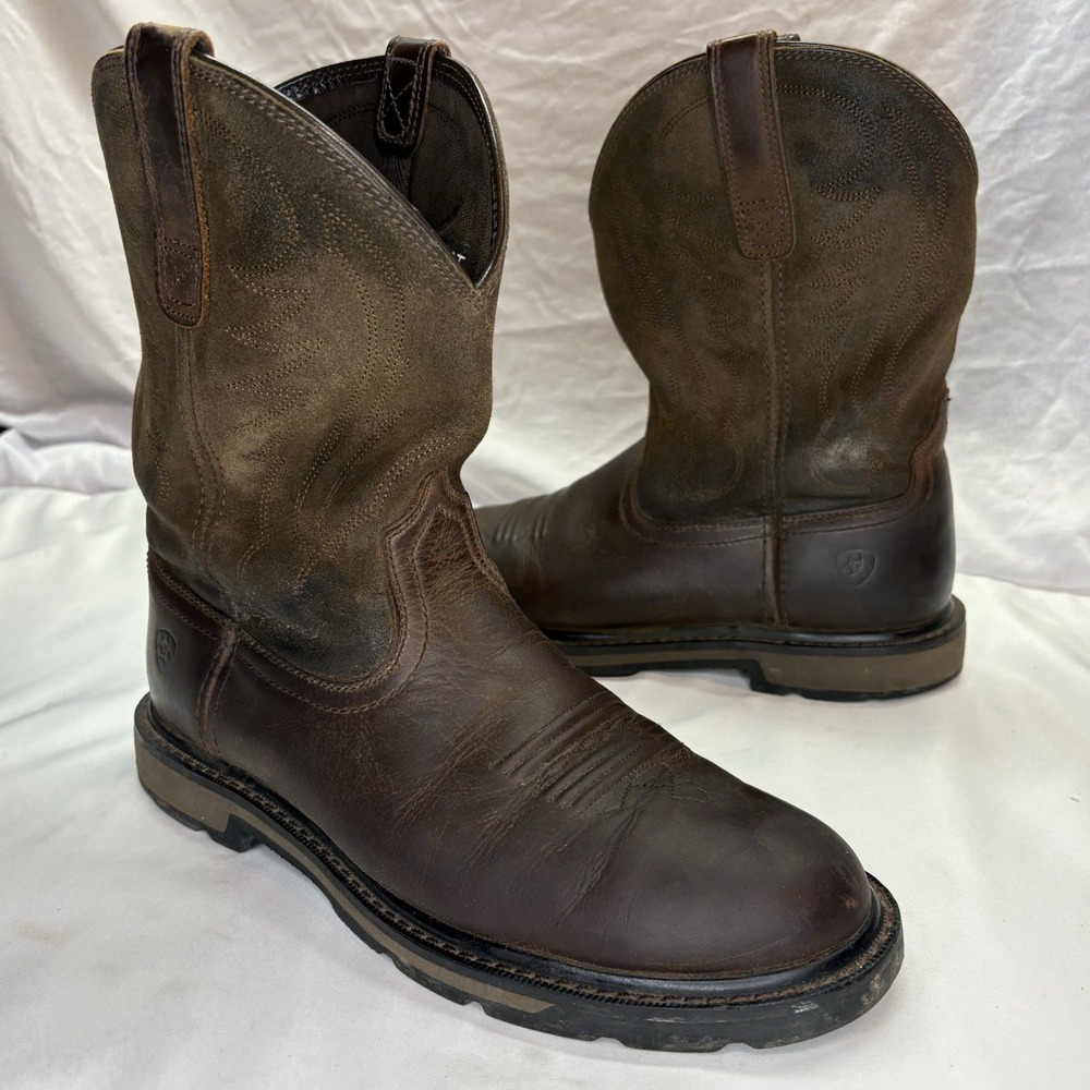 Ariat Groundbreaker Work Boots Brown Mens 10D Pull-On Boots Oil & Slip Resistant